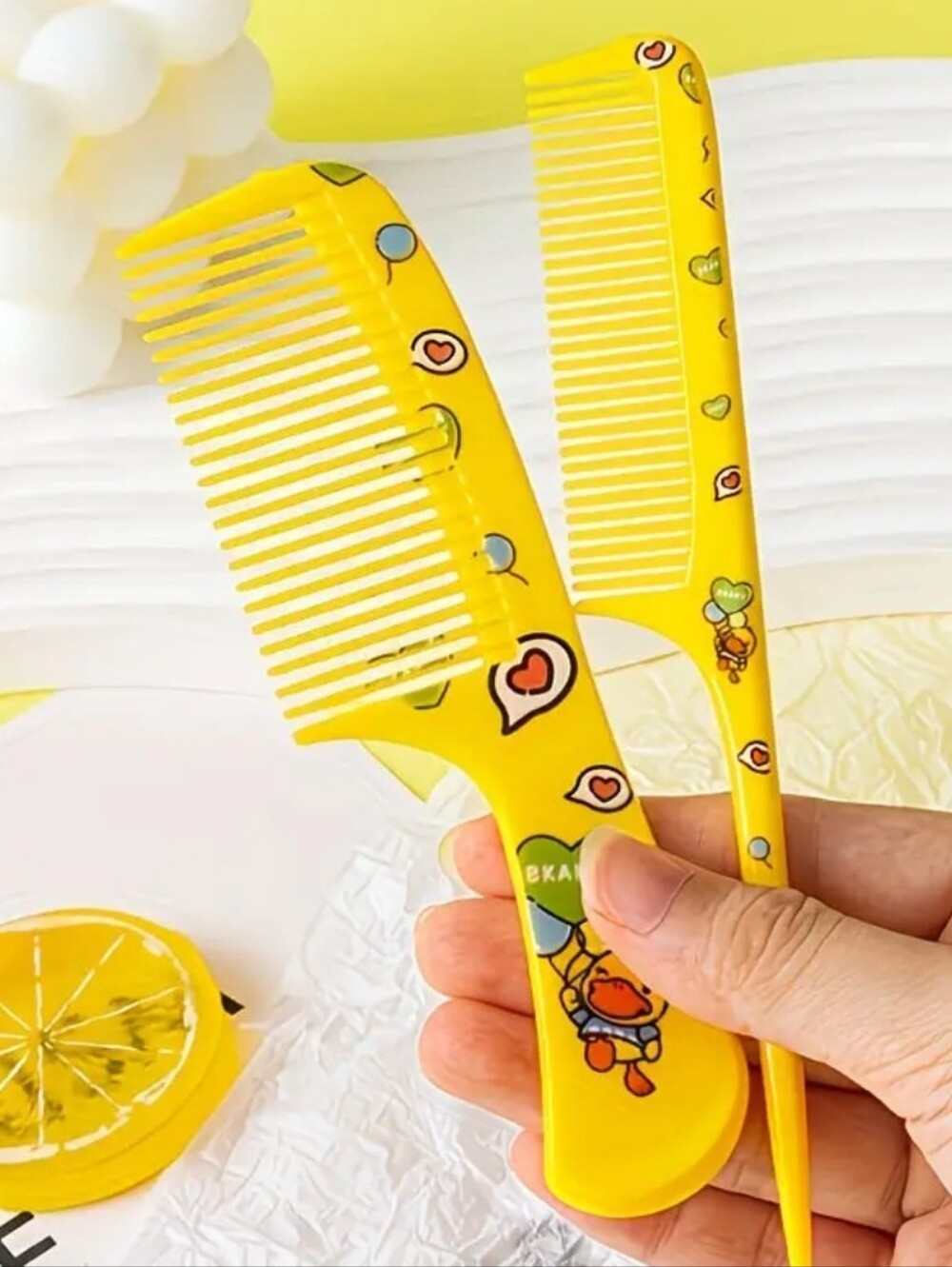 Yellow Kids Duck Cartoon Hair Comb Set - Gentle Detangling